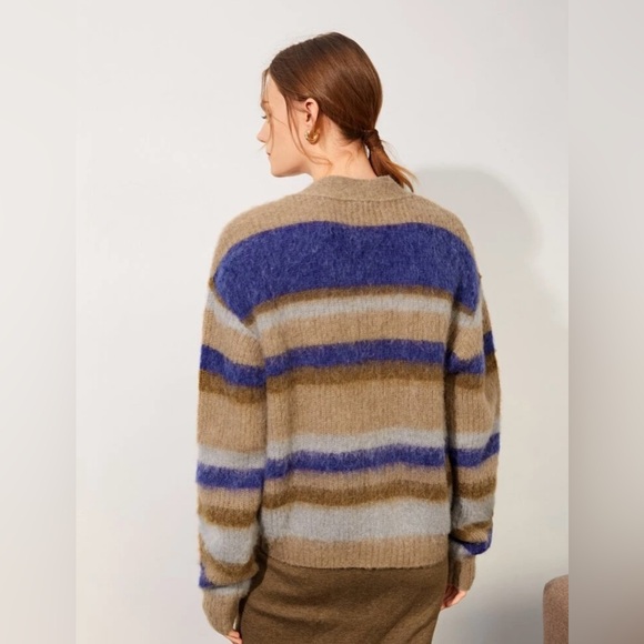 Wool Mix Striped Cardigan Women’s Size Large - Picture 3 of 8